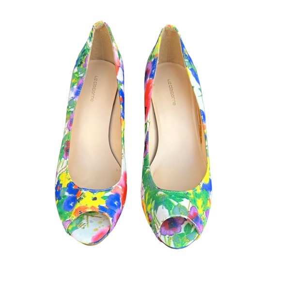 Liz Claiborne multicolored Floral print open toe heels. Sz. 8 - Picture 5 of 8